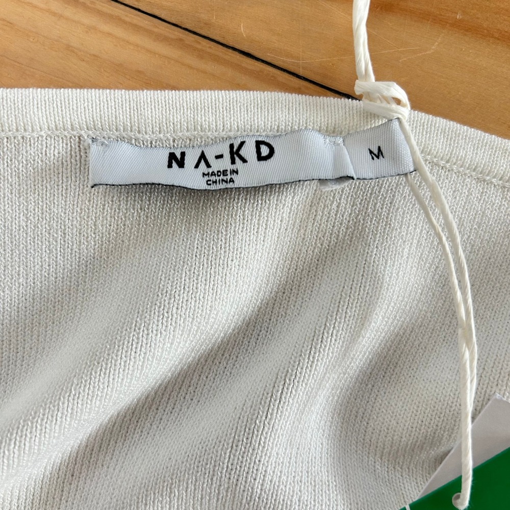 NWT NA-KD Off White Halter Neck Bandeau Top Ribbed Knit Size M - Picture 8 of 12